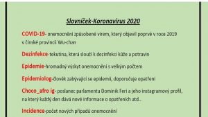 Ukázka práce žáka "Slovíčka - koronavirus"