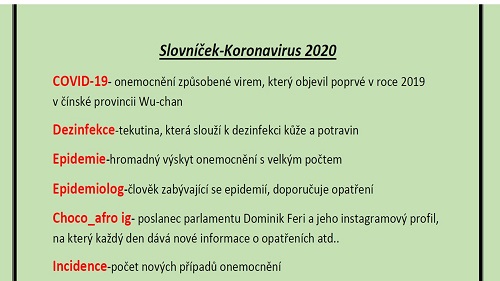 Ukázka práce žáka "Slovíčka - koronavirus"