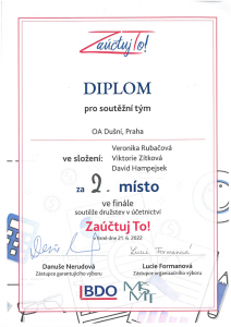 Diplom Zaúčtuj to! - finále 2. místo